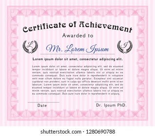 Pink Classic Certificate template. Detailed. With complex background. Perfect design. 