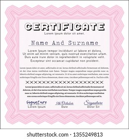 Pink Classic Certificate template. Detailed. With complex linear background. Elegant design. 