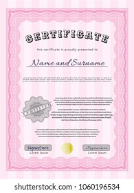 Pink Classic Certificate template. Easy to print. Vector illustration. Sophisticated design. 