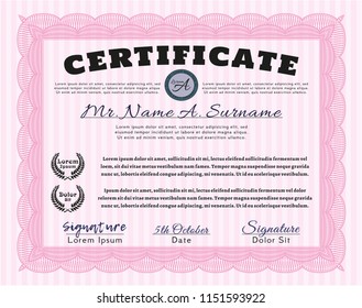 Pink Classic Certificate template. Easy to print. Detailed. Sophisticated design. 