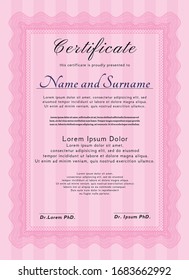 Pink Classic Certificate template. Easy to print. Customizable, Easy to edit and change colors. Retro design. 