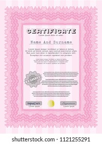 Pink Classic Certificate template. Elegant design. Complex background. Customizable, Easy to edit and change colors. 