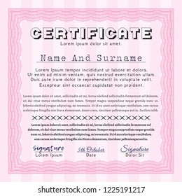 Pink Classic Certificate template. Excellent design. With great quality guilloche pattern. Detailed. 