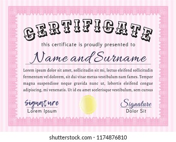 Pink Classic Certificate template. Good design. Detailed. Complex background. 