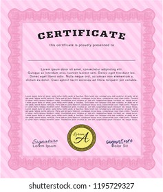 Pink Classic Certificate template. Good design. With great quality guilloche pattern. Customizable, Easy to edit and change colors. 