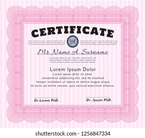 Pink Classic Certificate template. Good design. Printer friendly. Vector illustration. 