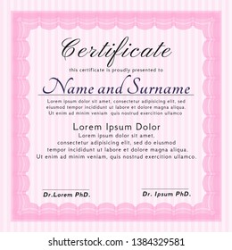 Pink Classic Certificate template. Good design. Easy to print. Detailed. 