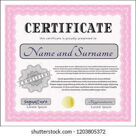 Pink Classic Certificate template. With guilloche pattern. Customizable, Easy to edit and change colors. Elegant design. 