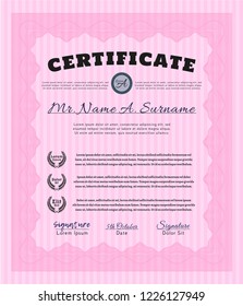 Pink Classic Certificate template. With guilloche pattern and background. Customizable, Easy to edit and change colors. Cordial design. 