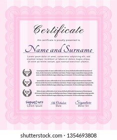 Pink Classic Certificate template. With guilloche pattern. Customizable, Easy to edit and change colors. Beauty design. 
