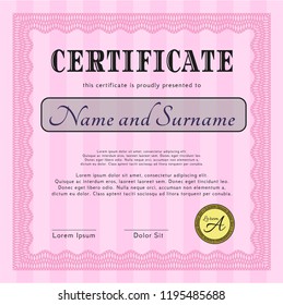 Pink Classic Certificate template. With linear background. Retro design. Customizable, Easy to edit and change colors. 