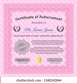 Pink Classic Certificate template. With linear background. Beauty design. Vector illustration. 