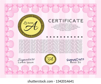 Pink Classic Certificate template. Modern design. With great quality guilloche pattern. Vector illustration. 