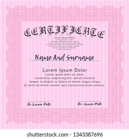 Pink Classic Certificate template. Modern design. Detailed. With complex background. 