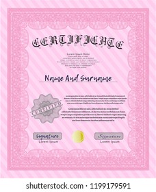 Pink Classic Certificate template. Money Pattern design. Detailed. With linear background. 