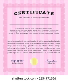 Pink Classic Certificate template. Money design. Detailed. With linear background. 