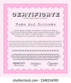 Pink Classic Certificate template. Money Pattern. With quality background. Customizable, Easy to edit and change colors. 