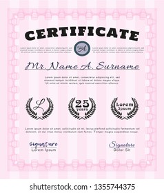 Pink Classic Certificate template. Money design. Customizable, Easy to edit and change colors. With great quality guilloche pattern. 