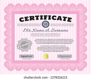 Pink Classic Certificate template. Money Pattern. With background. Customizable, Easy to edit and change colors. 