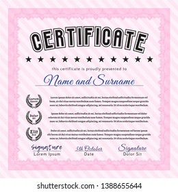 Pink Classic Certificate template. Money design. With complex background. Customizable, Easy to edit and change colors. 