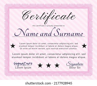 Pink Classic Certificate template.  Money Pattern.  With complex linear background.   