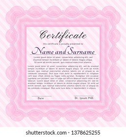 Pink Classic Certificate template. Nice design. With complex linear background. Vector illustration. 
