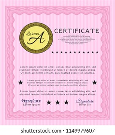Pink Classic Certificate template. Perfect design. Vector illustration. Complex background. 