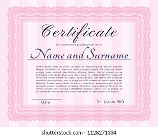 Pink Classic Certificate template. Printer friendly. Vector illustration. Cordial design. 