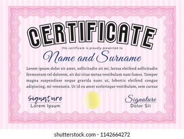  Pink Classic Certificate template. Printer friendly. Beauty design. Detailed. 