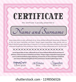 Pink Classic Certificate template. Printer friendly. Detailed. Money Pattern. 