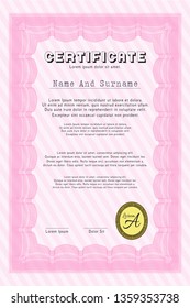 Pink Classic Certificate template. Printer friendly. Detailed. Money Pattern. 