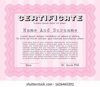 Pink Classic Certificate template. Printer friendly. Customizable, Easy to edit and change colors. Superior design. 