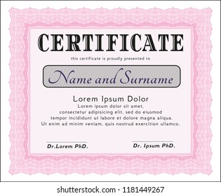 Pink Classic Certificate template. With quality background. Detailed. Lovely design. 
