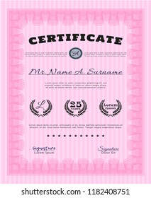  Pink Classic Certificate template. With quality background. Money Pattern. Vector illustration. 
