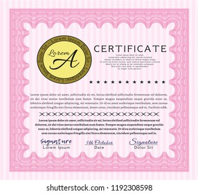 Pink Classic Certificate template. With quality background. Artistry design. Vector illustration. 
