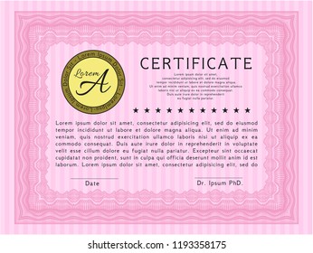 Pink Classic Certificate template. With quality background. Vector illustration. Money design. 