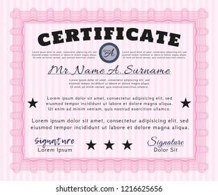 Pink Classic Certificate template. With quality background. Modern design. Customizable, Easy to edit and change colors. 