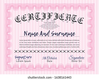 Pink Classic Certificate template. With quality background. Modern design. Detailed. 