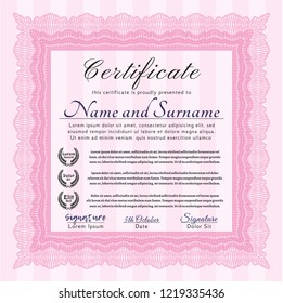 Pink Classic Certificate template. Retro design. Customizable, Easy to edit and change colors. With linear background. 