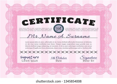 Pink Classic Certificate template. Superior design. With guilloche pattern. Customizable, Easy to edit and change colors. 