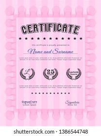 Pink Classic Certificate template. Superior design. Detailed. With quality background. 