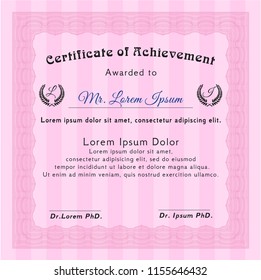 Pink Classic Certificate template. Vector illustration. Printer friendly. Money style design. 