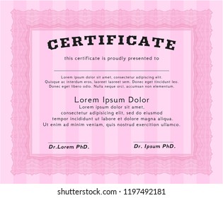 Pink Classic Certificate template. Vector illustration. With guilloche pattern and background. Retro design. 
