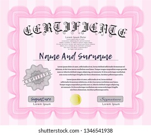 Pink Classic Certificate template. Vector illustration. With quality background. Beauty design. 