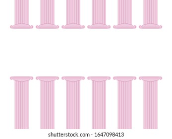 Pink classic columns row down and bottom vector illustration frame of a Greek theater isolated frame on a white background.