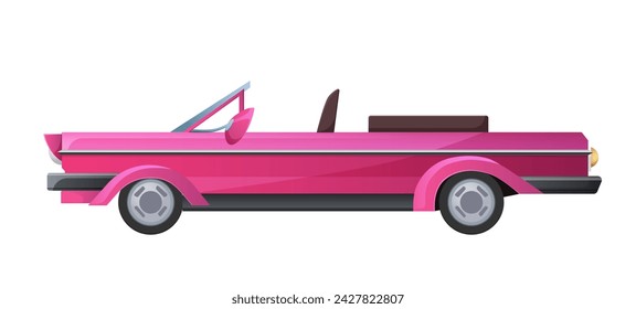 Pink classic convertible car, luxury old fashion vehicle for girl vector illustration