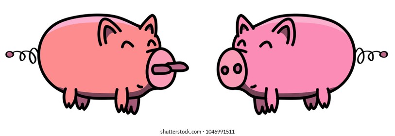 Pink, clean, shiny, happy and fat pig couple in cartoon style, illustration for kids, best match found, plug and socket.