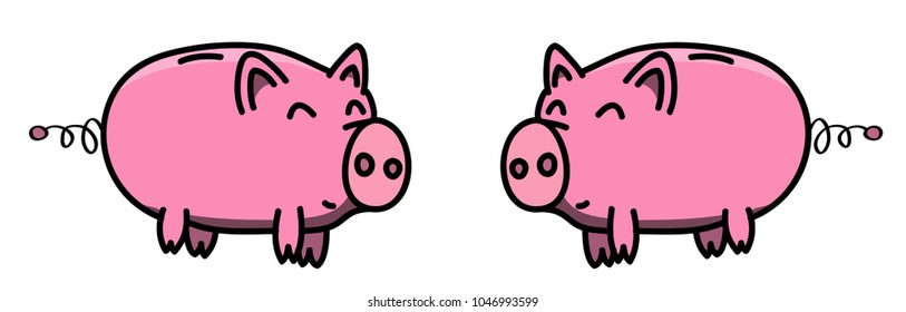 Pink, clean, shiny, happy and fat piggybank couple in cartoon style, illustration for kids.