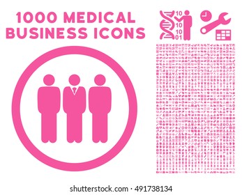 Pink Clerk Staff vector rounded icon. Image style is a flat icon symbol inside a circle, white background. Bonus clip art has 1000 health care business symbols.