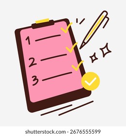 Pink Clipboard With A List And Pen Vector Illustration Design Concept